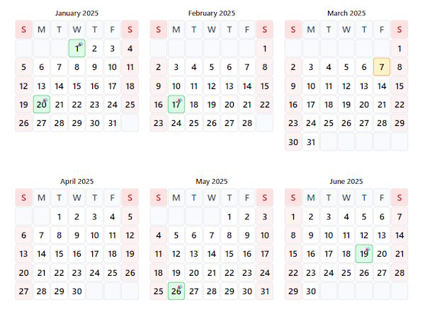 holiday calendar